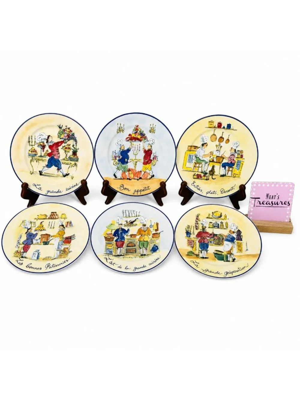 Vintage William Sonoma FRENCH CHEF Cooking Salad Dessert Plates Complete Set 6